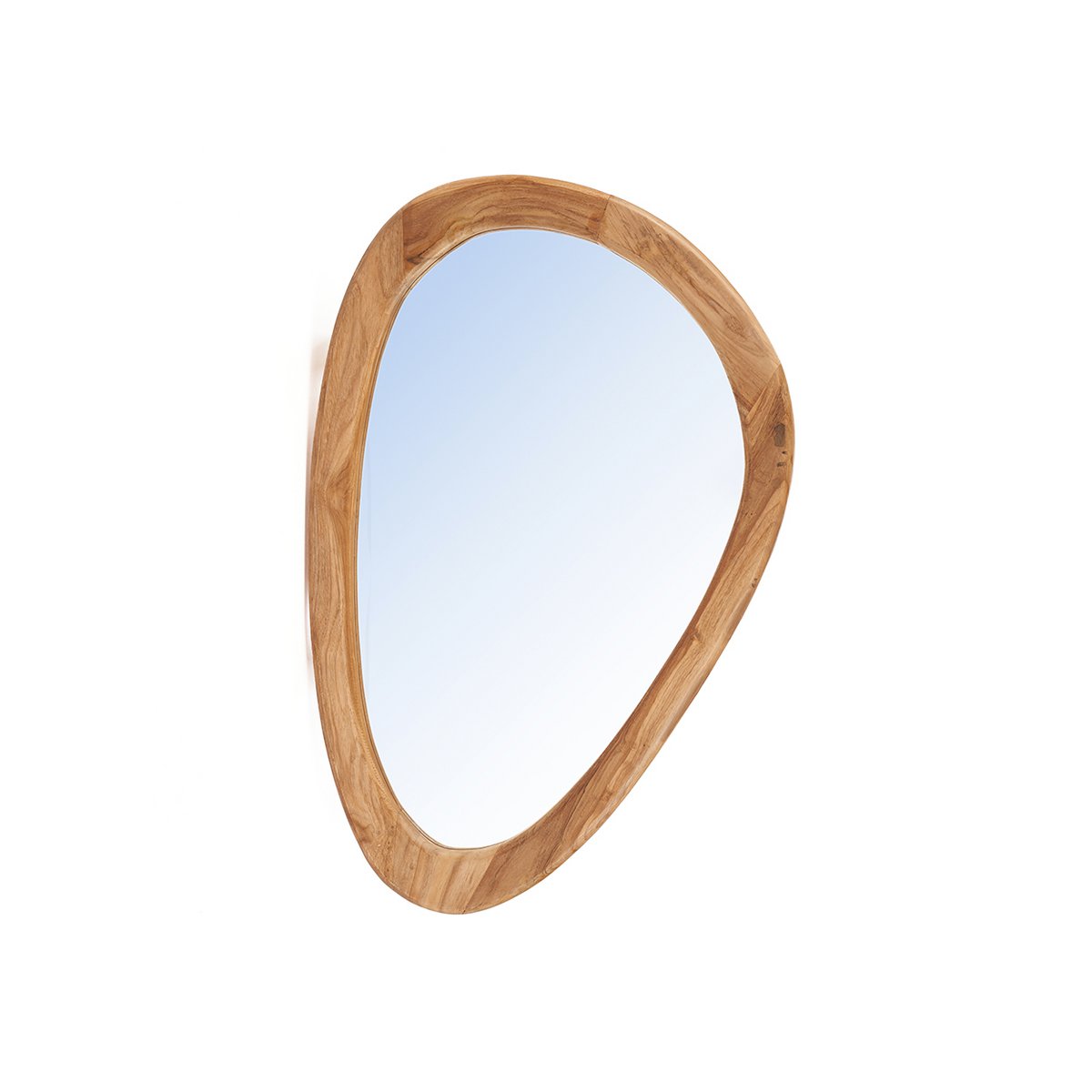 Teak Wall Mirror - Organic Shape, Natural Wood Frame - Large