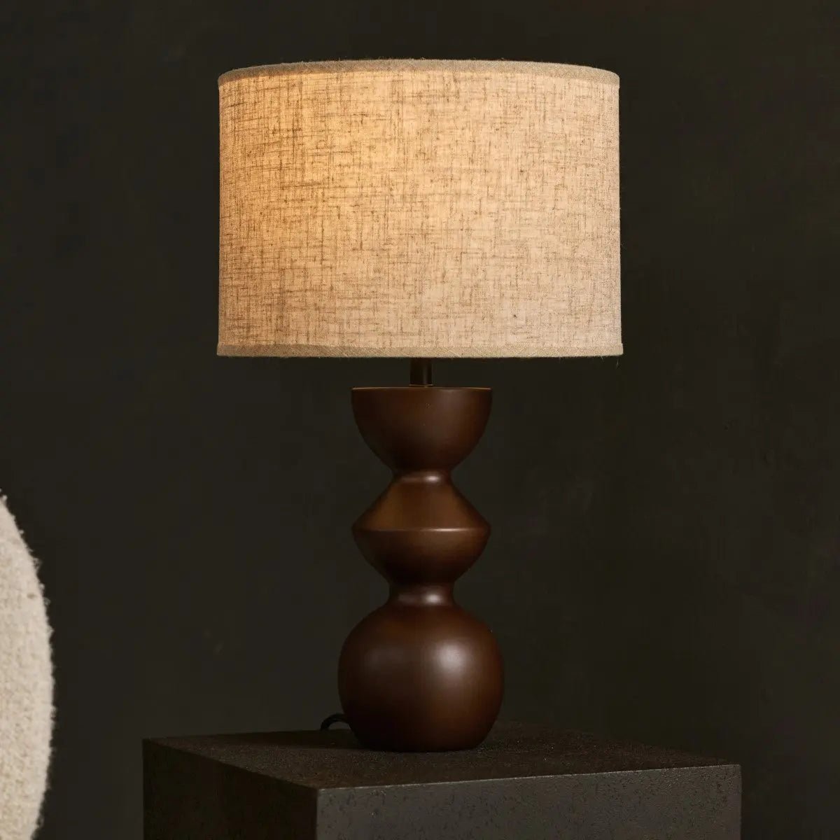Kai Dark Brown Table Lamp with Sand Lampshade – Stylish, Handmade Lighting