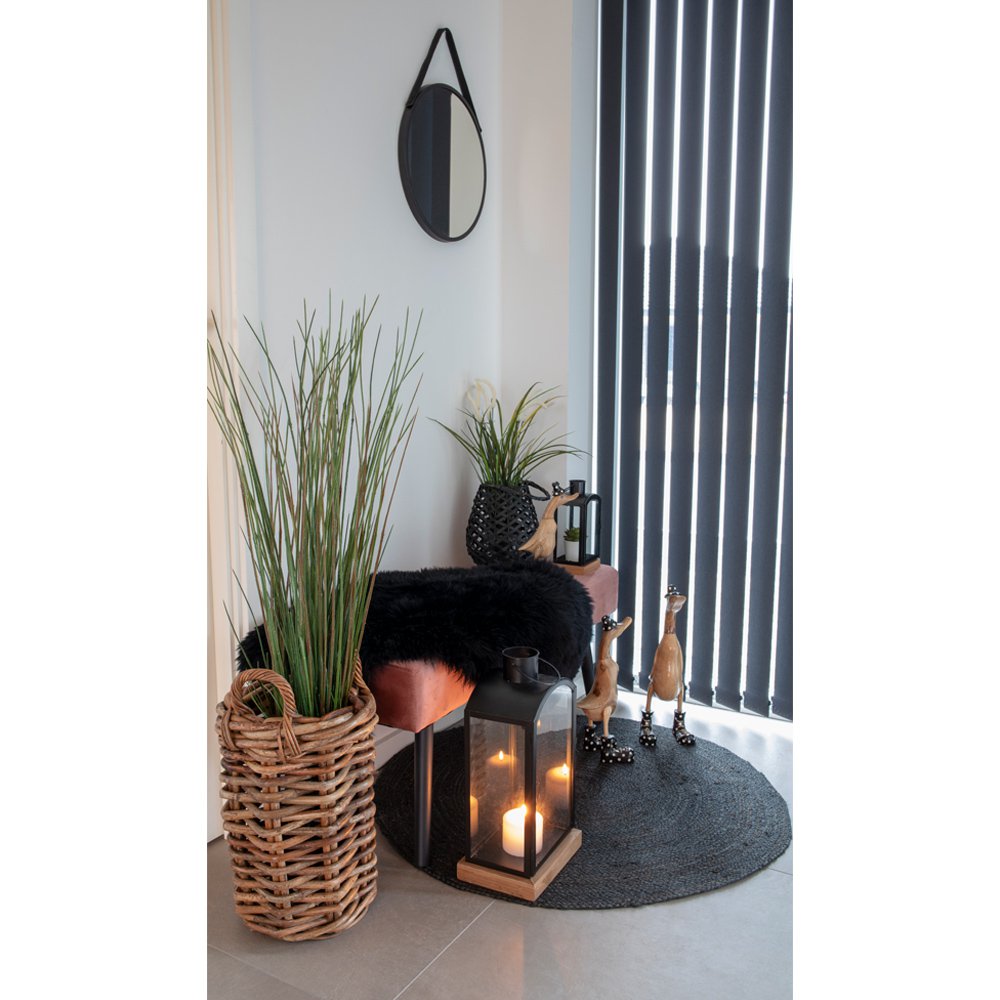 Black Steel Wall Mirror - Modern Round Mirror, 38cm