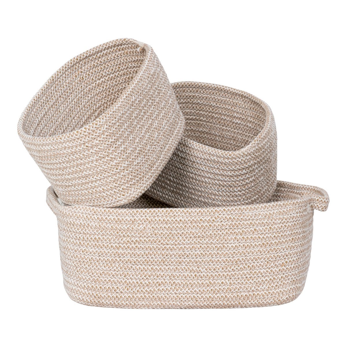 Cotton Storage Baskets – Beige Woven Basket Set of 3