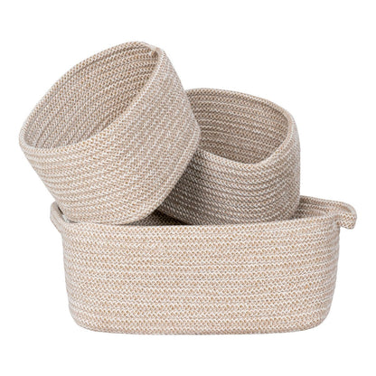 Cotton Storage Baskets – Beige Woven Basket Set of 3