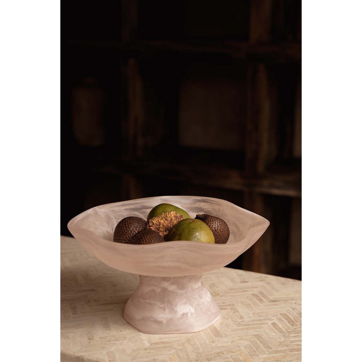 Resin Fruit Bowl Stand - Organic Pink and White Tiered Display