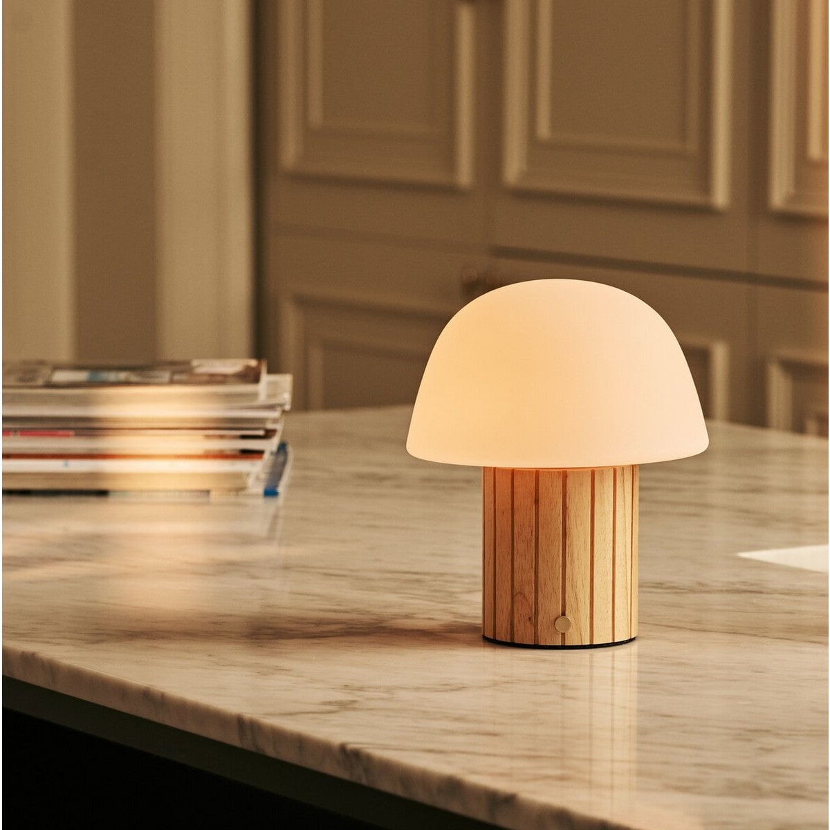 Rechargeable Table Lamp - Light Brown Dimmable Lamp with Modular Shade