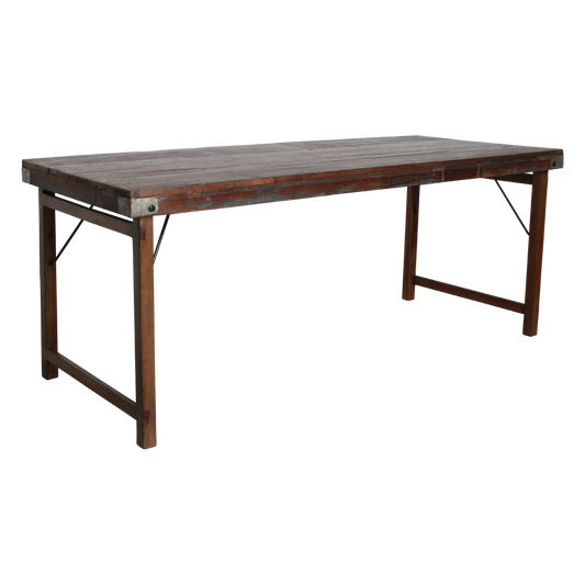 Reclaimed Wood Dining Table – Folding XL Size, Brown Weathered Finish