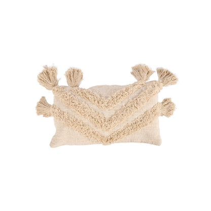 Cotton Tassel Cushion Cover - Cream Boho Throw Pillow, 35x60 cm