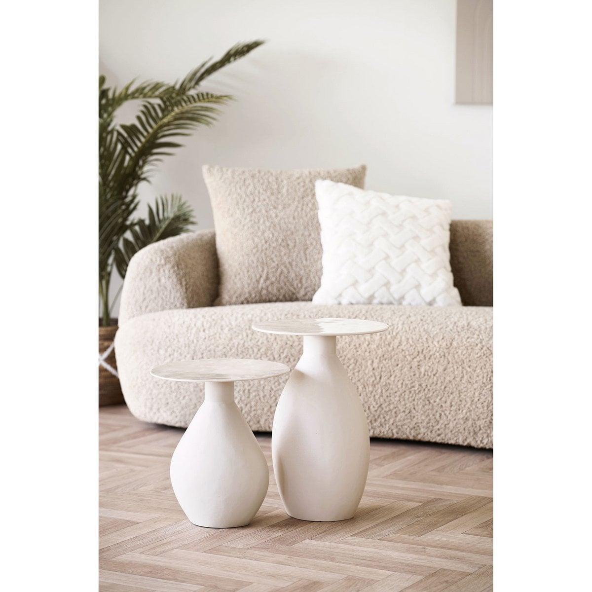 Metal Side Table with Enamel Top – Off-White, Modern Style, 36x50 cm