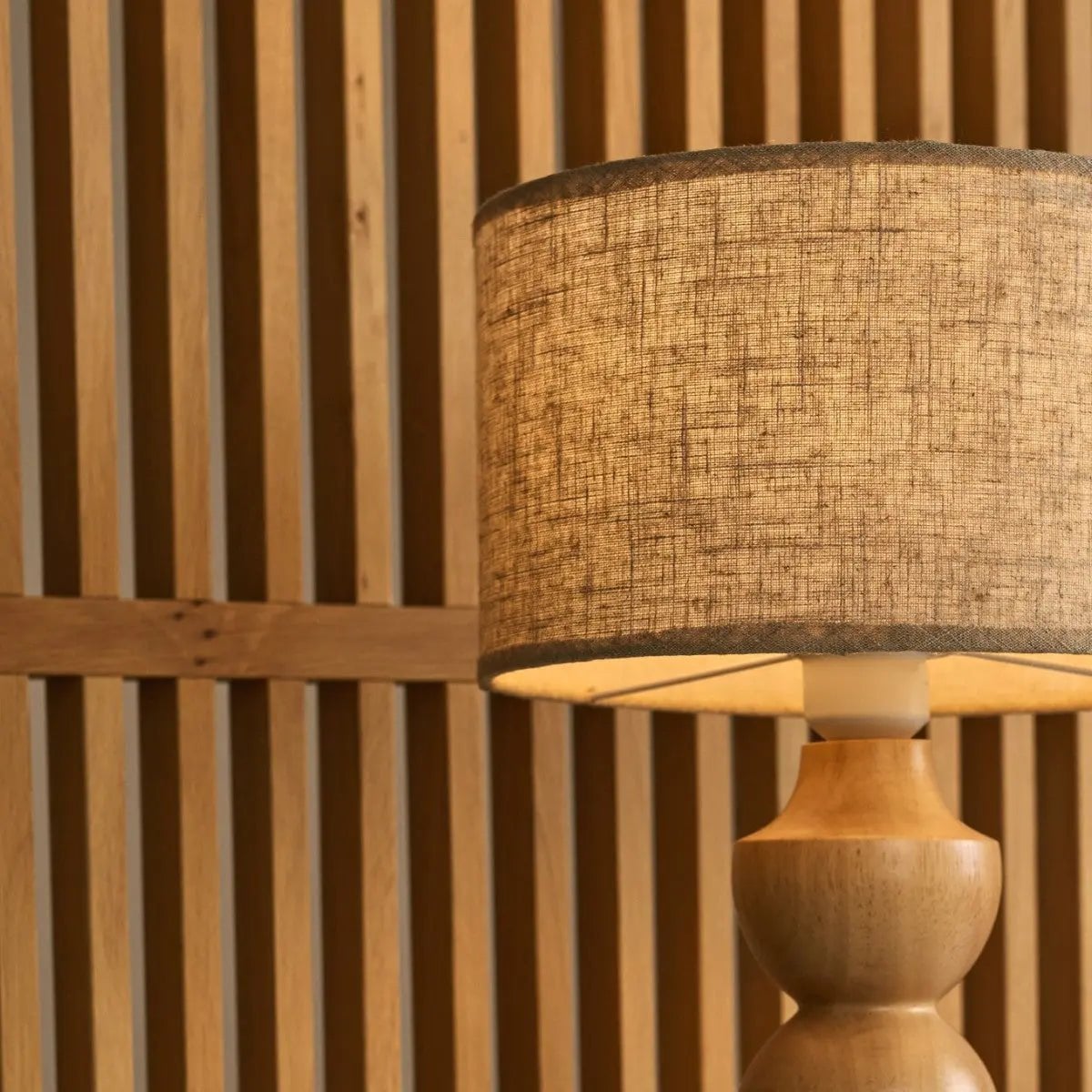 Oliver Light Brown Wooden Lamp | Linenmix Shade & Elegant Design