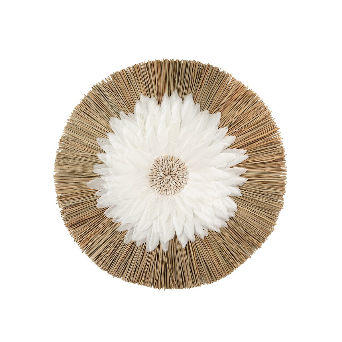 Feather Juju Wall Hanging - Natural White, Alang Alang & Cowrie Shells