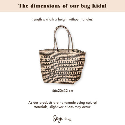 Boho Tote Bag – Seagrass Summer Bag – Shoulder Beach Bag – Woven Natural Bag – Large Boho Shopping Bag KIDUL (black)