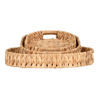 Water Hyacinth Serving Trays - Natural Rustic Set of 3