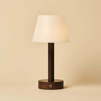 Zoë Dark Brown Wooden Rechargeable Table Lamp | Dimmable, USB-C, 80-Hour Battery