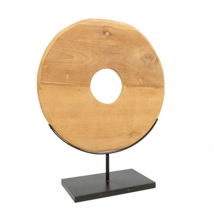 Teak Wood Disc on Stand - Large Decorative Teak Sculpture