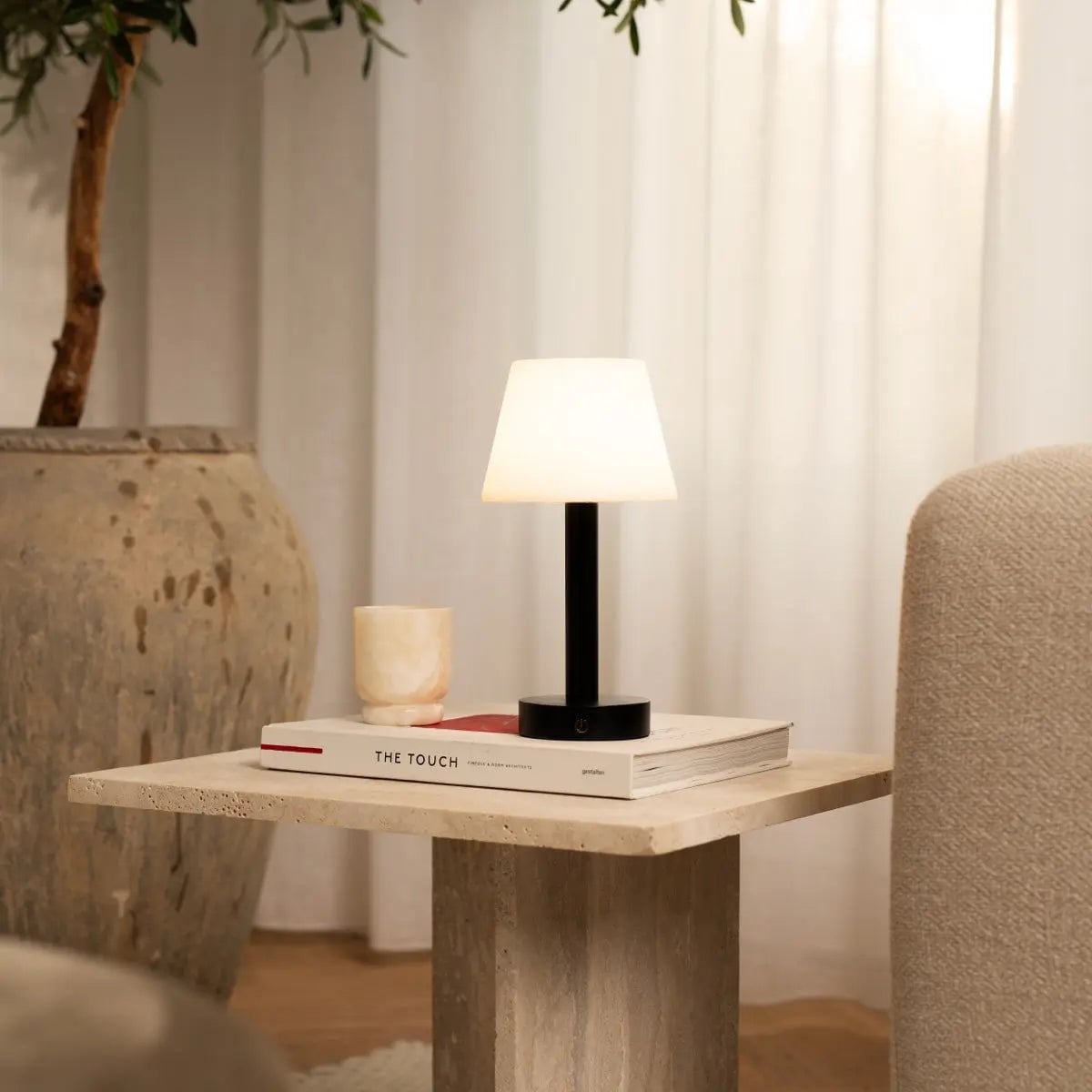 Zoë Black Wooden Rechargeable Table Lamp | Dimmable, USB-C & Up to 80 Hours of Battery Life