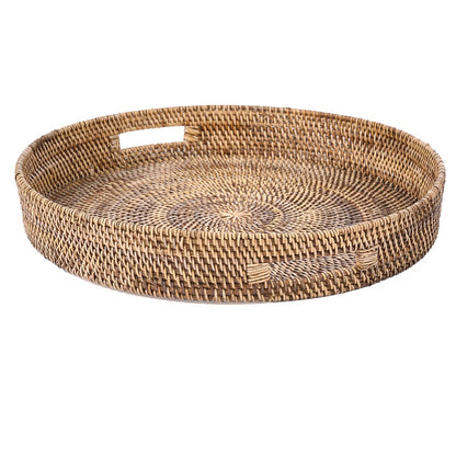 Rattan Serving Tray - Large Handwoven Tray - Natural Brown