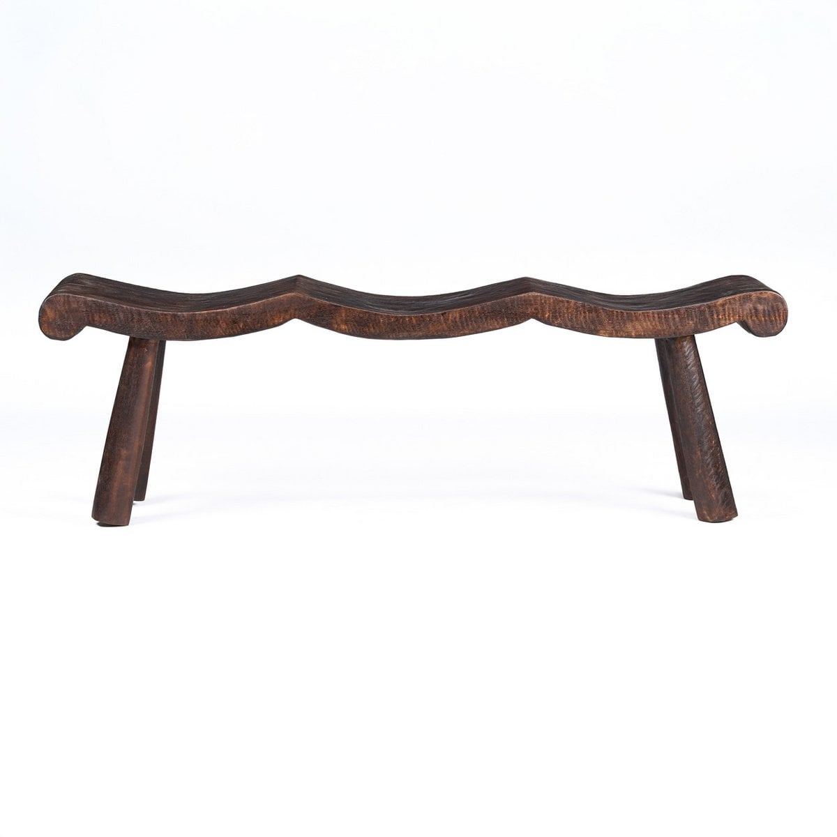 Mango Wood Wave Bench - Dark Walnut Finish - Medium