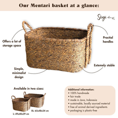 Extra Large Laundry Basket – Square Boho Hamper – Woven Decorative Basket – Storage Basket Made of Natural Water Hyacinth (2 sizes) MENTARI