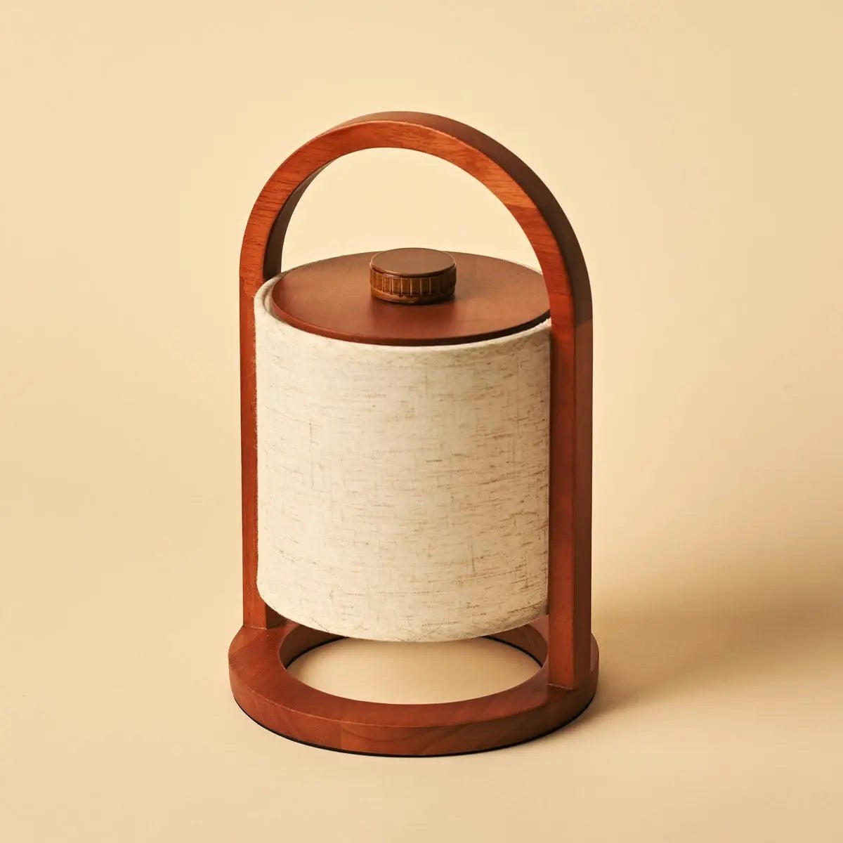 Wooden Rechargeable Table Lamp - Chestnut Brown Linen Blend, 27cm