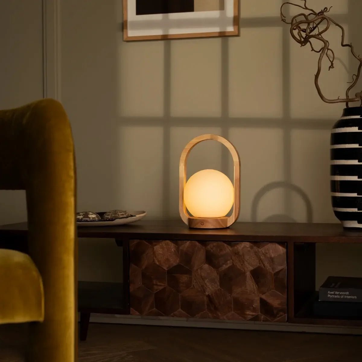 Skye Light Brown Wooden Cordless Lamp | Rechargeable, Dimmable & 3 Light Modes