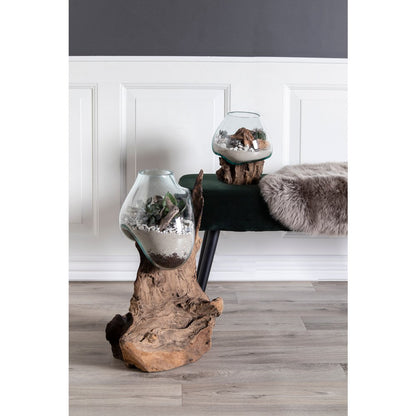 Teakwood Glass Decorative Bowl - Natural Waterdrop Design, 18x20 cm