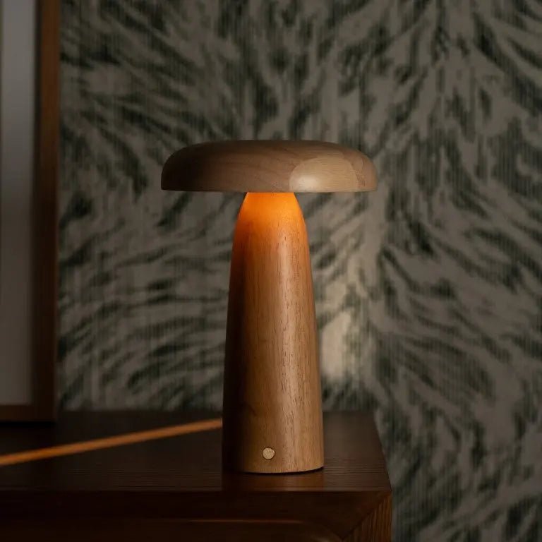Wooden Table Lamp Light Brown | Cordless Rechargeable Dimmable