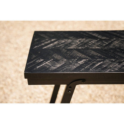 Teak Herringbone Console Table – Black Iron High Table, 140cm