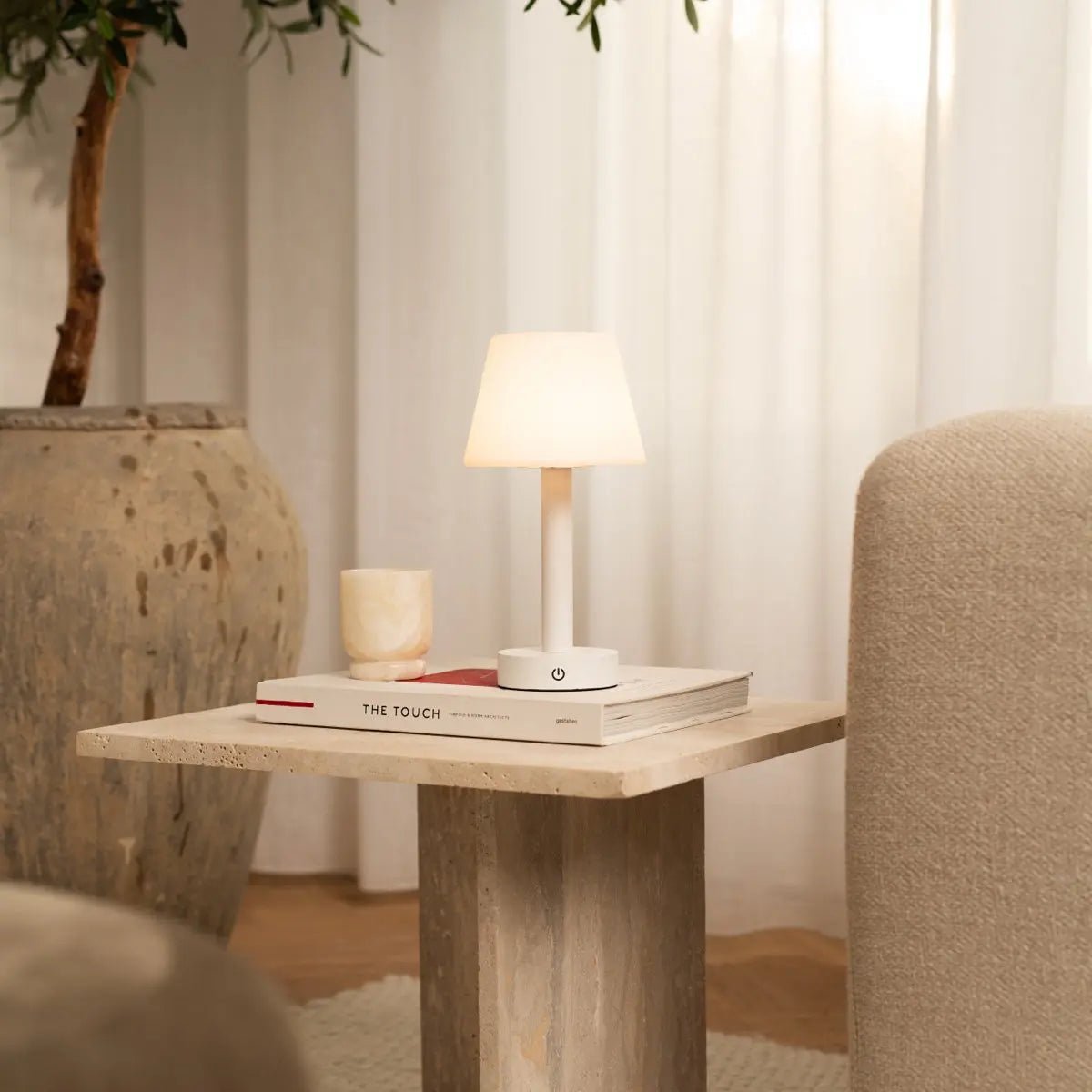 Zoë White Wooden Rechargeable Table Lamp | Dimmable, USB-C & Up to 80 Hours of Battery Life