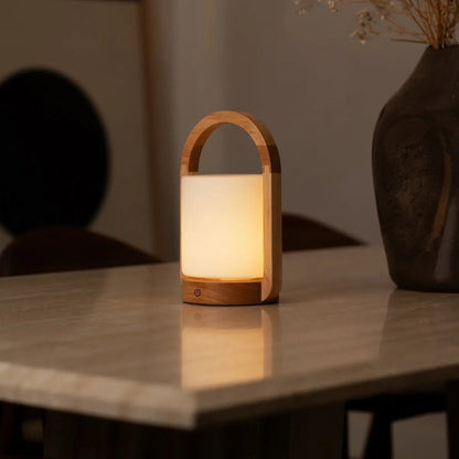 George Light Brown Wooden Rechargeable Lamp | Modern, Versatile & 3 Light Modes