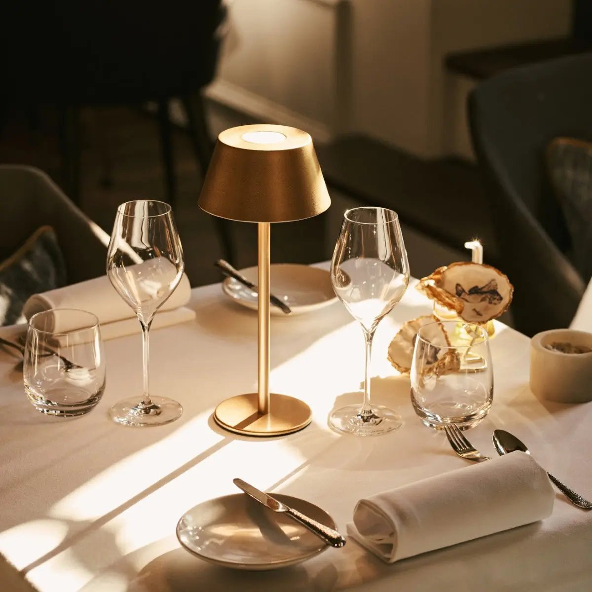 Gold Table Lamp Cordless - Modern Design, 3 Light Modes