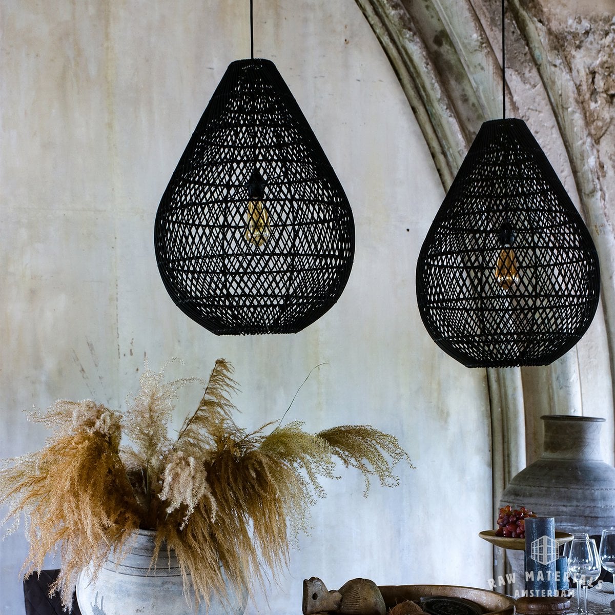 Rattan Pendant Light - Black Drop Hanging Lamp