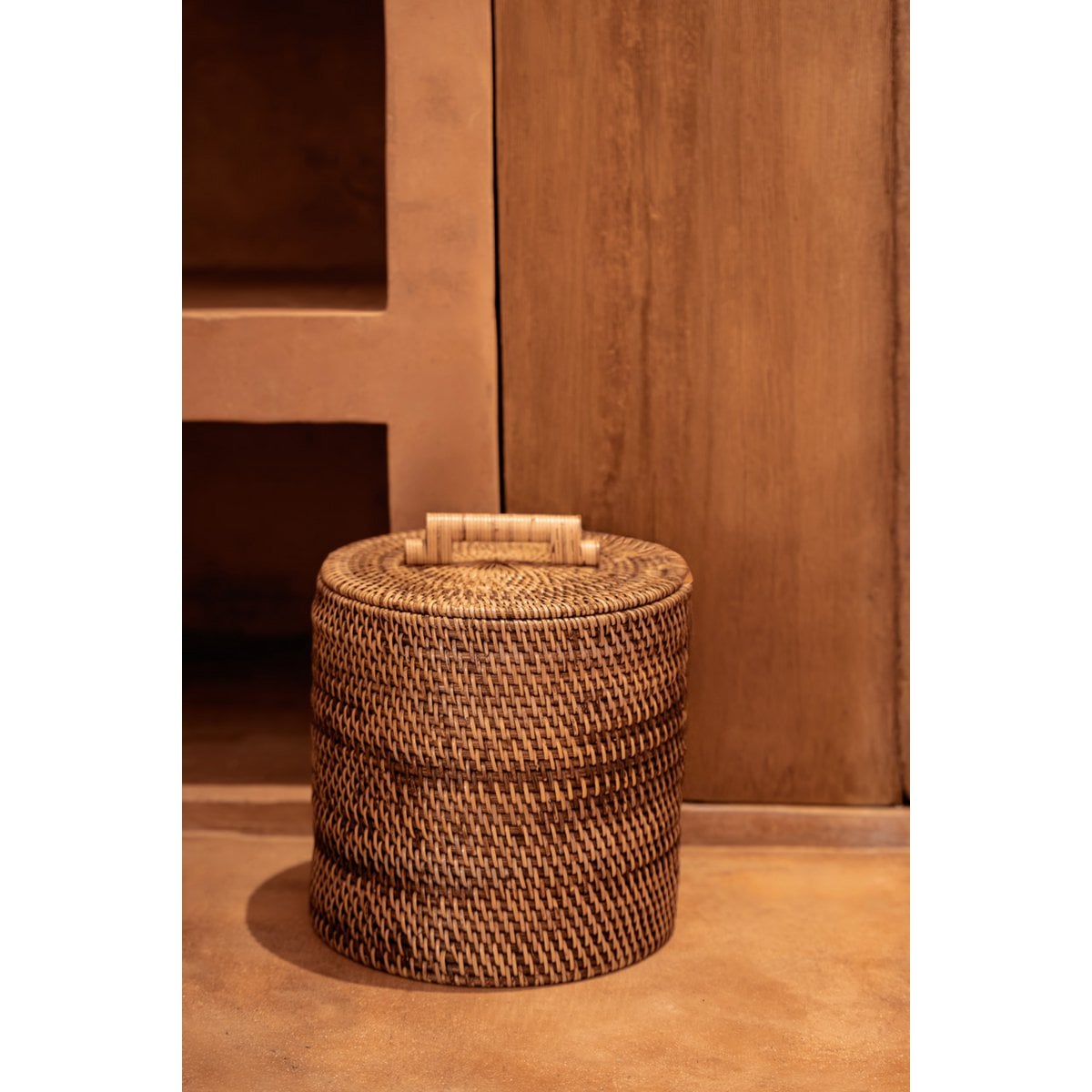 Rattan Storage Basket - Low Brown Handwoven Bin