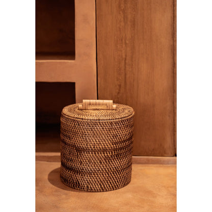 Rattan Storage Basket - Low Brown Handwoven Bin