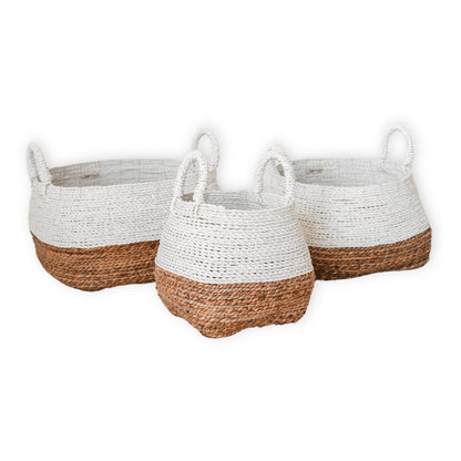 Banana Fiber Woven Storage Basket – White Boho Square Basket