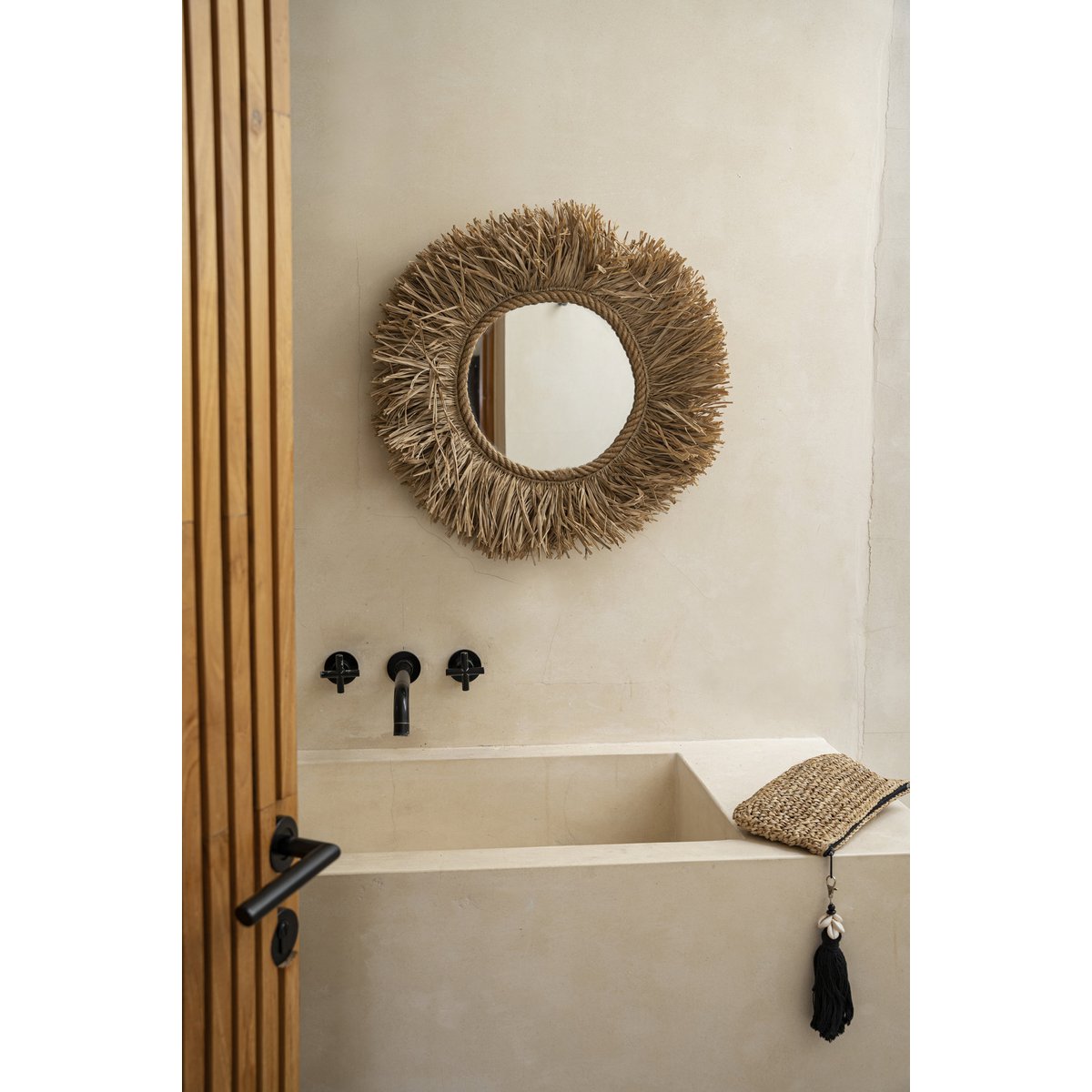 Raffia Wall Mirror - Natural Handwoven Bohemian Decor