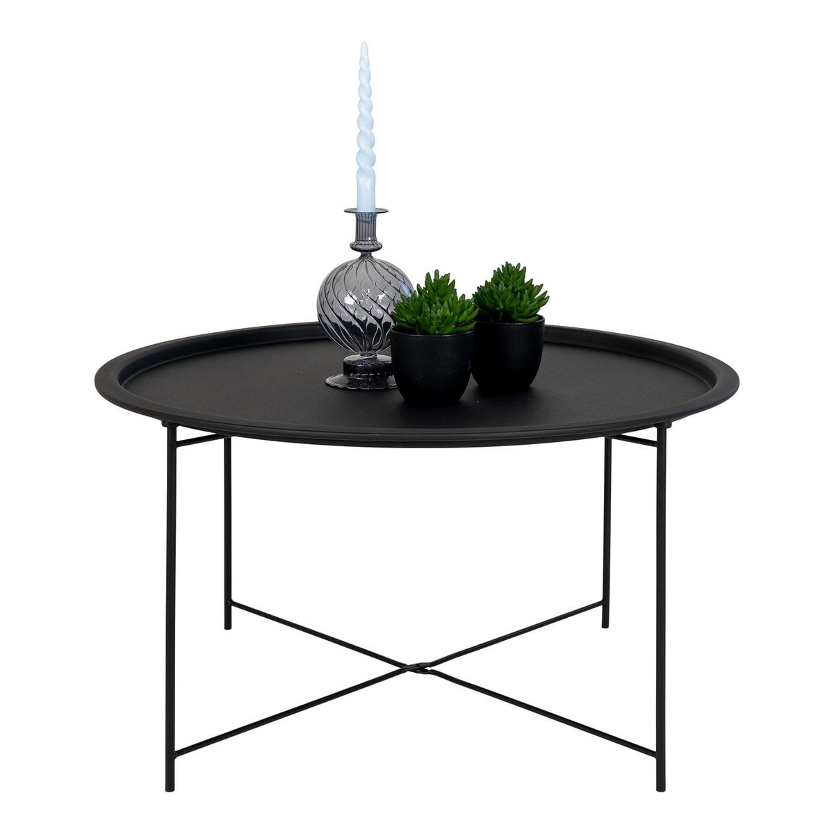 Black Steel Coffee Table - Modern Round Design, 75 cm