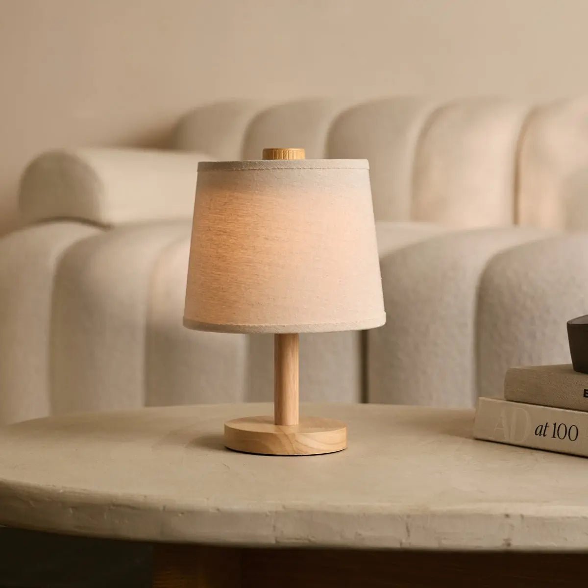Wooden Cordless Table Lamp – Light Brown Rechargeable Linen Rover