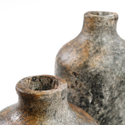 Handcrafted Terracotta and Rattan Rustic Vase - Large, Antique Grey