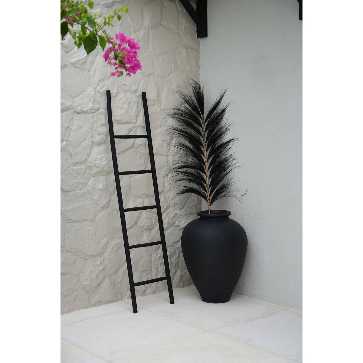 Teak Towel Ladder - Black Finish Minimalist Rack - 165cm