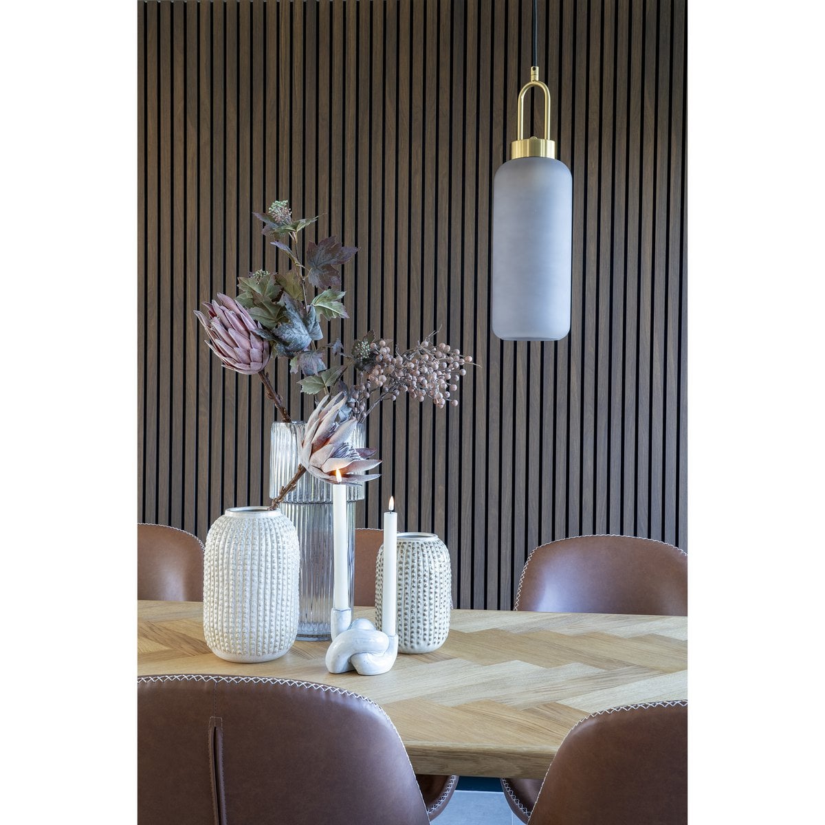 Stoneware Vase - Beige Nordic Style, Textured Ceramic, 25.5 cm