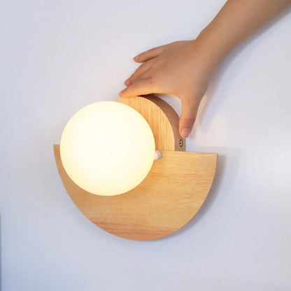 Cordless Wall Light – Light Brown Wood & Glass Rechargeable Lamp