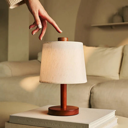 Rover Chestnut Brown Wooden Rechargeable Lamp | Cordless, Dimmable & Linen Blend
