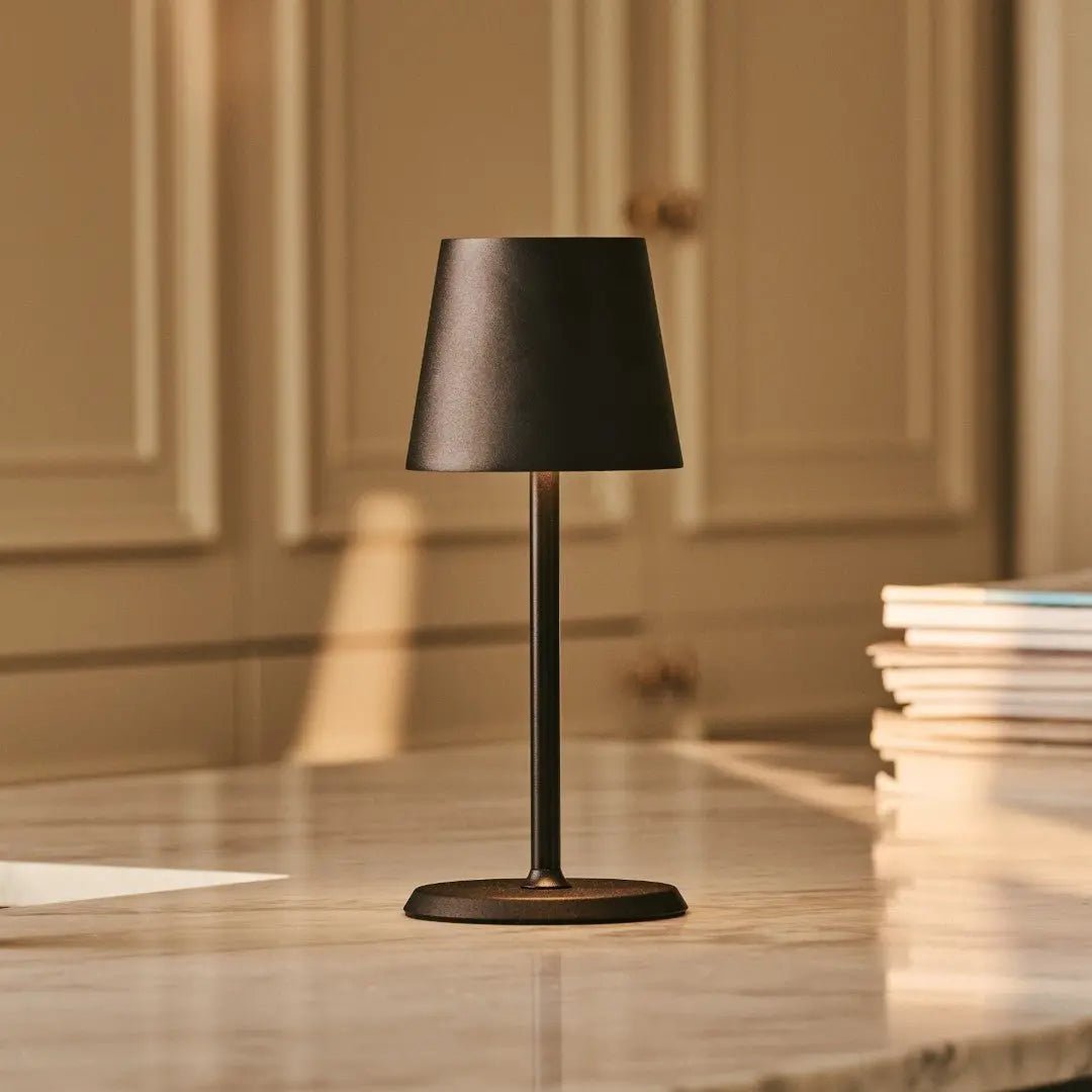 Cordless Table Lamp - Dimmable Black Metal Accent Light