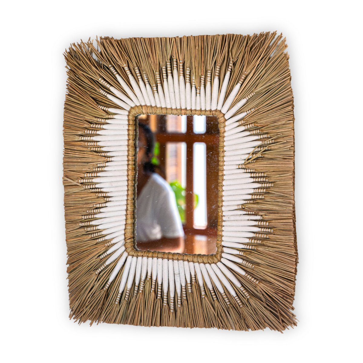 Seagrass Wall Mirror – Rectangular Boho Fringe Mirror – 60x50 cm