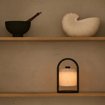 Black Wood Rechargeable Table Lamp | Linen Shade & 100-Hour Battery