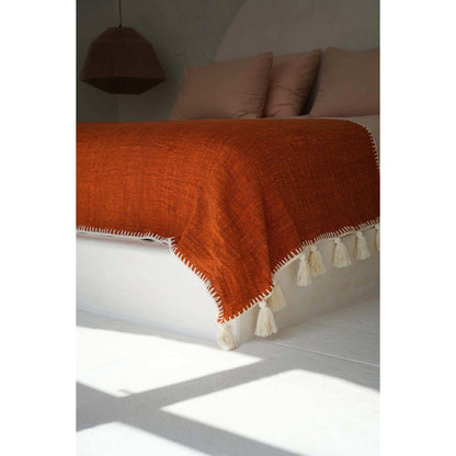Terracotta Stitch Bed Throw - Textured Woven Cotton, 130x170cm