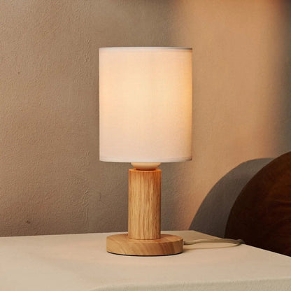 Fabric Table Lamp Light Brown Wood | Boris Bedside Reading Lamp