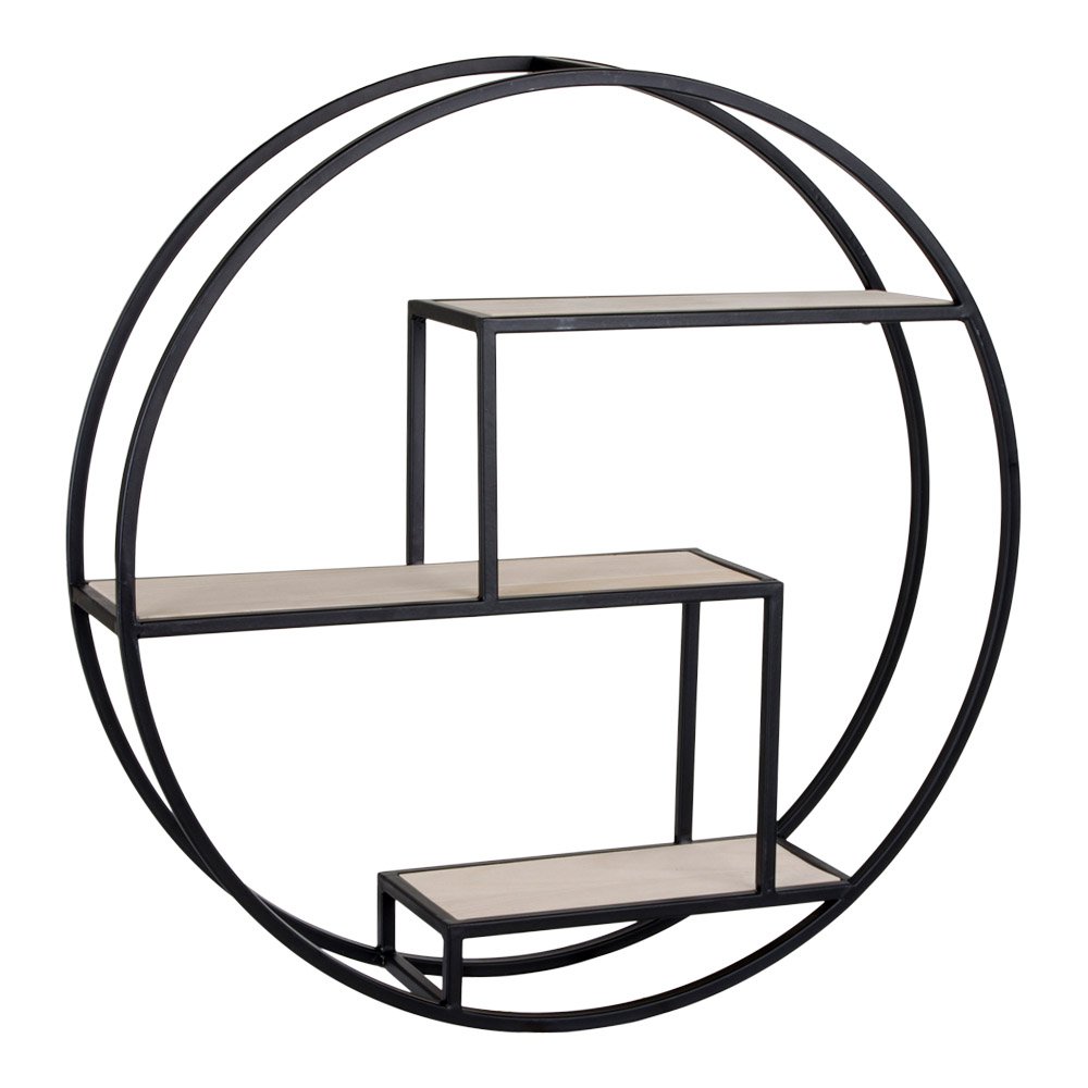 Steel and Wood Shelf - Black & Natural Rotterdam Display, 62cm