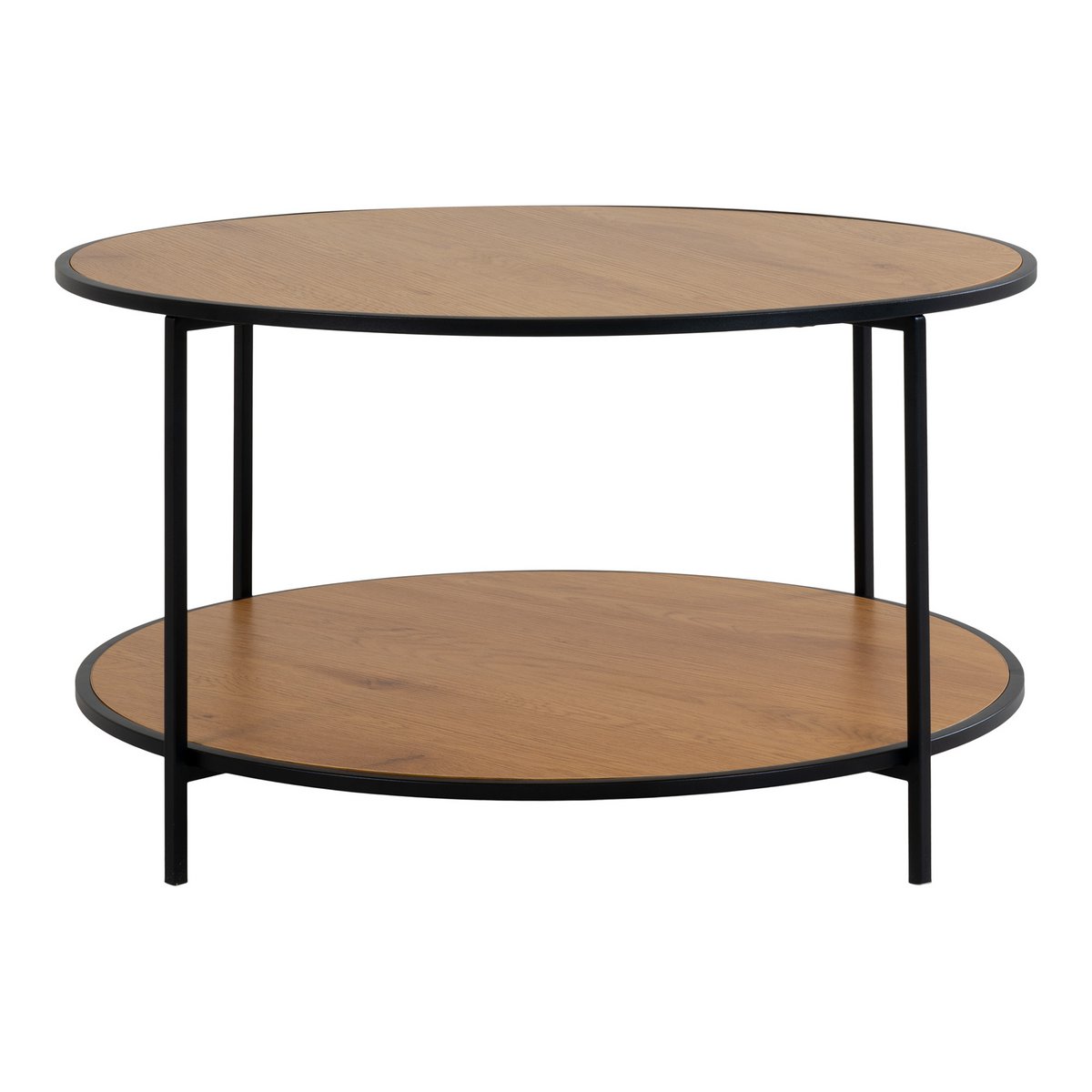 Oak Look Coffee Table with Steel Frame - Modern Round Table, 80cm