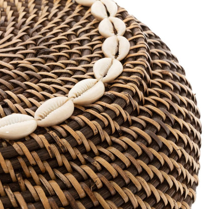 Medium Rattan Basket with Cowrie Shells for Storage