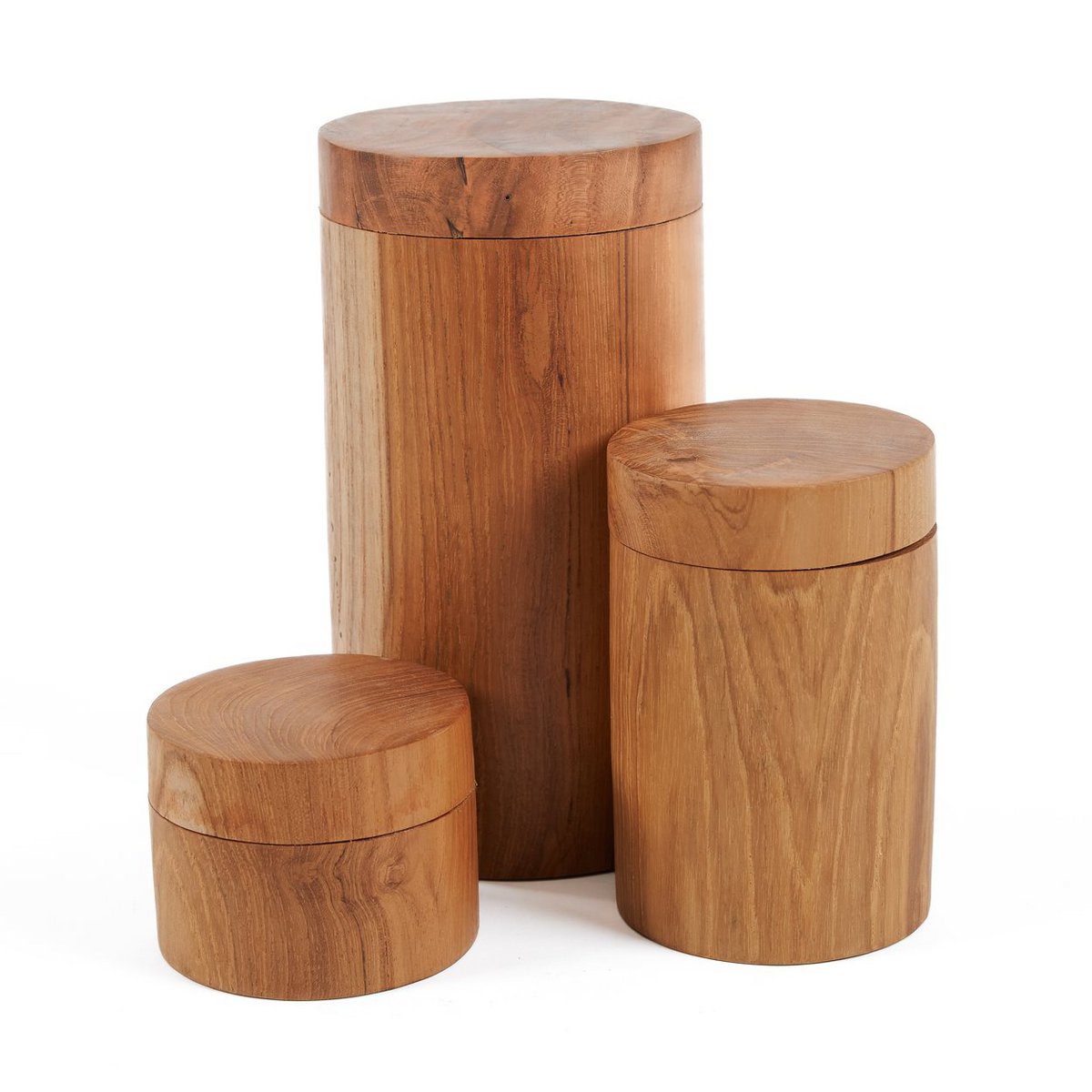 Teak Wood Storage Jar - Large Hand-Carved Decorative Container
