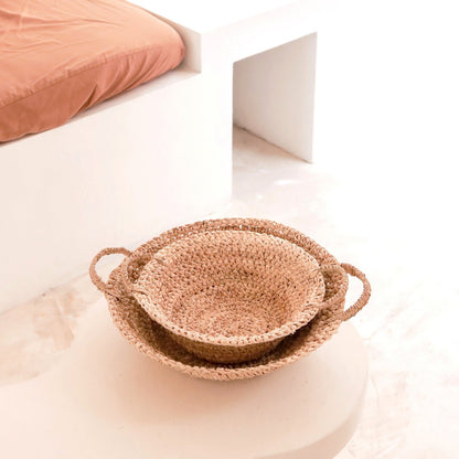 Woven Raffia Fruit Bowl – Handmade Bread Basket, Natural Fibers, 2 Sizes